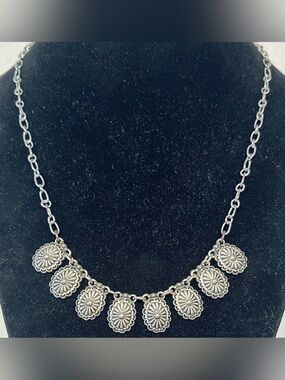 Vintage Silver Floral Concho Pendant Necklace